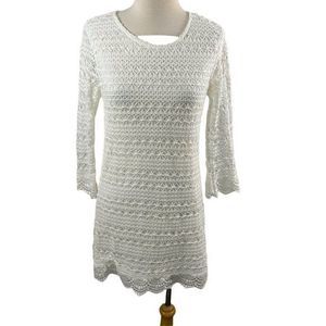 H&M Ivory Crochet Boho Long Sleeve Dress (S)‎